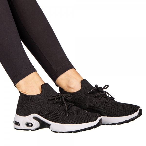 Дамски спортни обувки  черни с бяло от текстилен материал  Fepa, 5 - Kalapod.bg